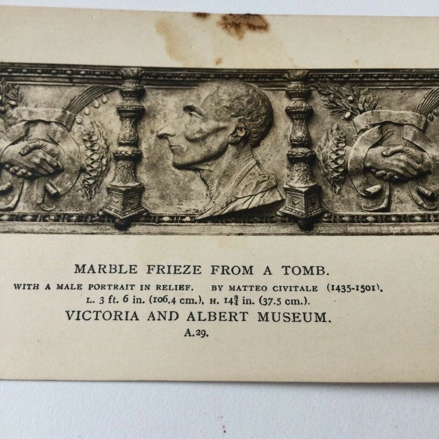 Vintage Postcard Black White V & A Museum Matter Citivale C15th Marble Frieze