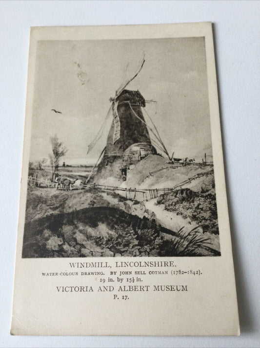 Vintage Postcard Black White V & A Museum Cotman Water Colour Drawing Windmill