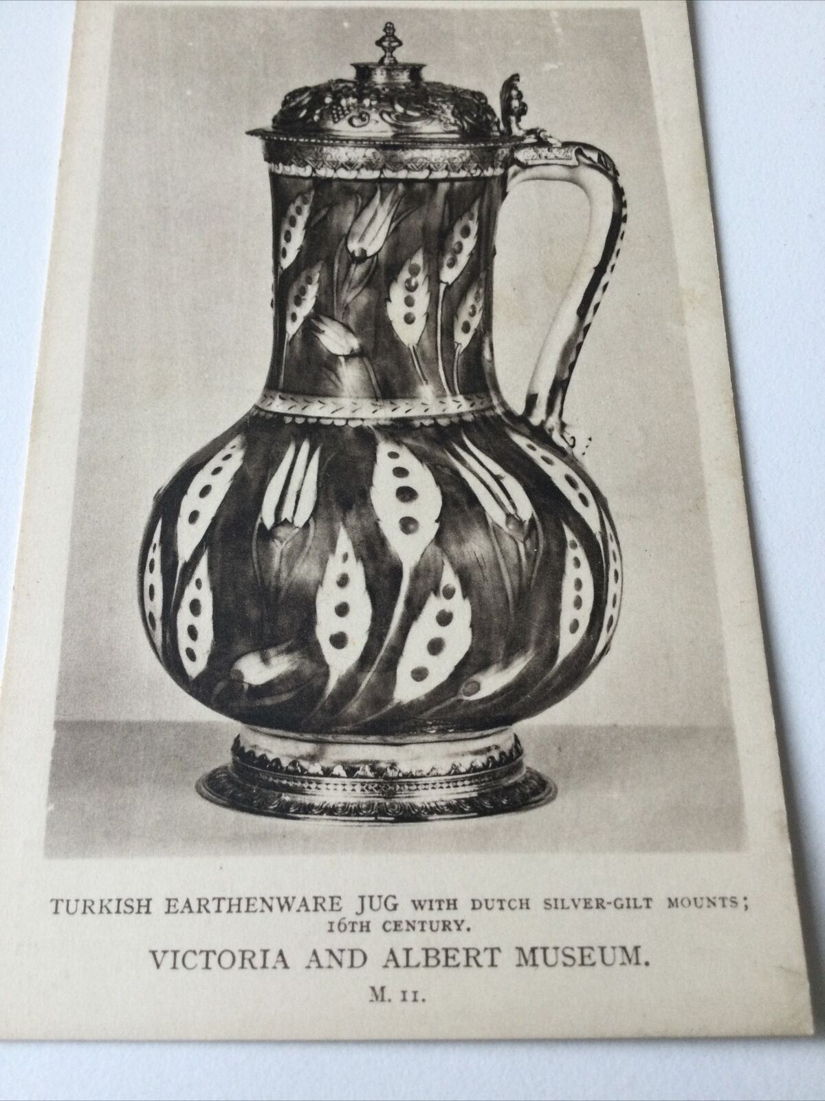 Vintage Postcard Black White V & A Museum C16th Turkish Earthenware Jug Rhodian