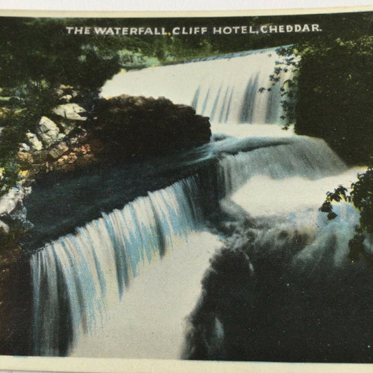 Vintage Postcard Tinted - The Waterfall - Cliff Hotel - Cheddar - Unposted - Scenic - Close-up of waterfall