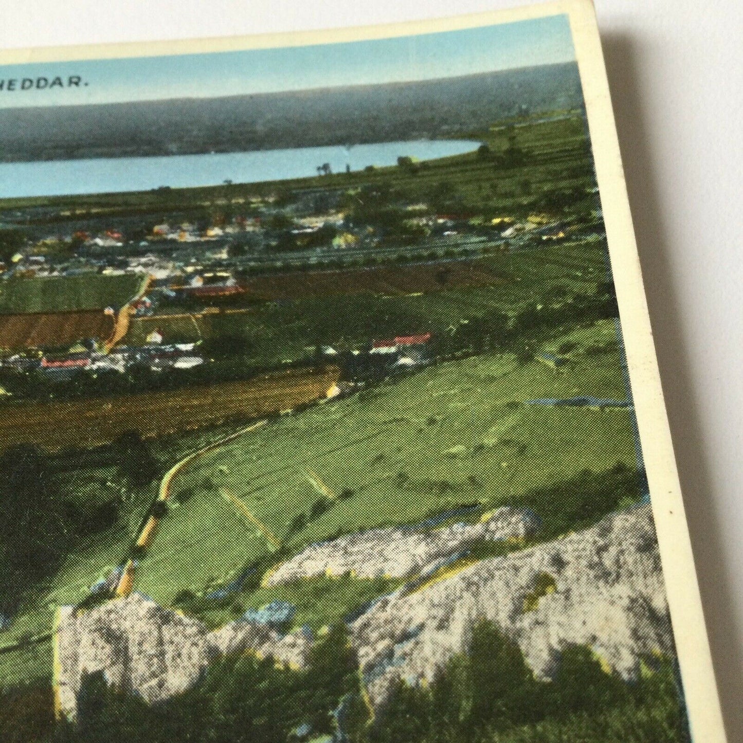 Vintage Postcard Coloured. Cheddar Aerial View Lake Gorge Hills Landscape View