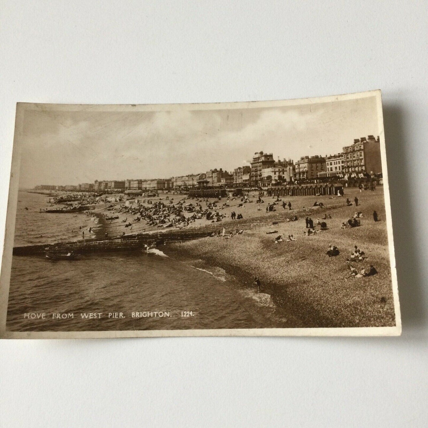 Vintage Postcard Black White Sepia Hove From West Pier Brighton Beach Sea Town