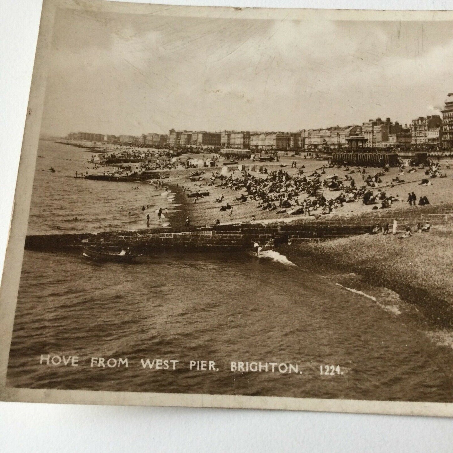 Vintage Postcard Black White Sepia Hove From West Pier Brighton Beach Sea Town