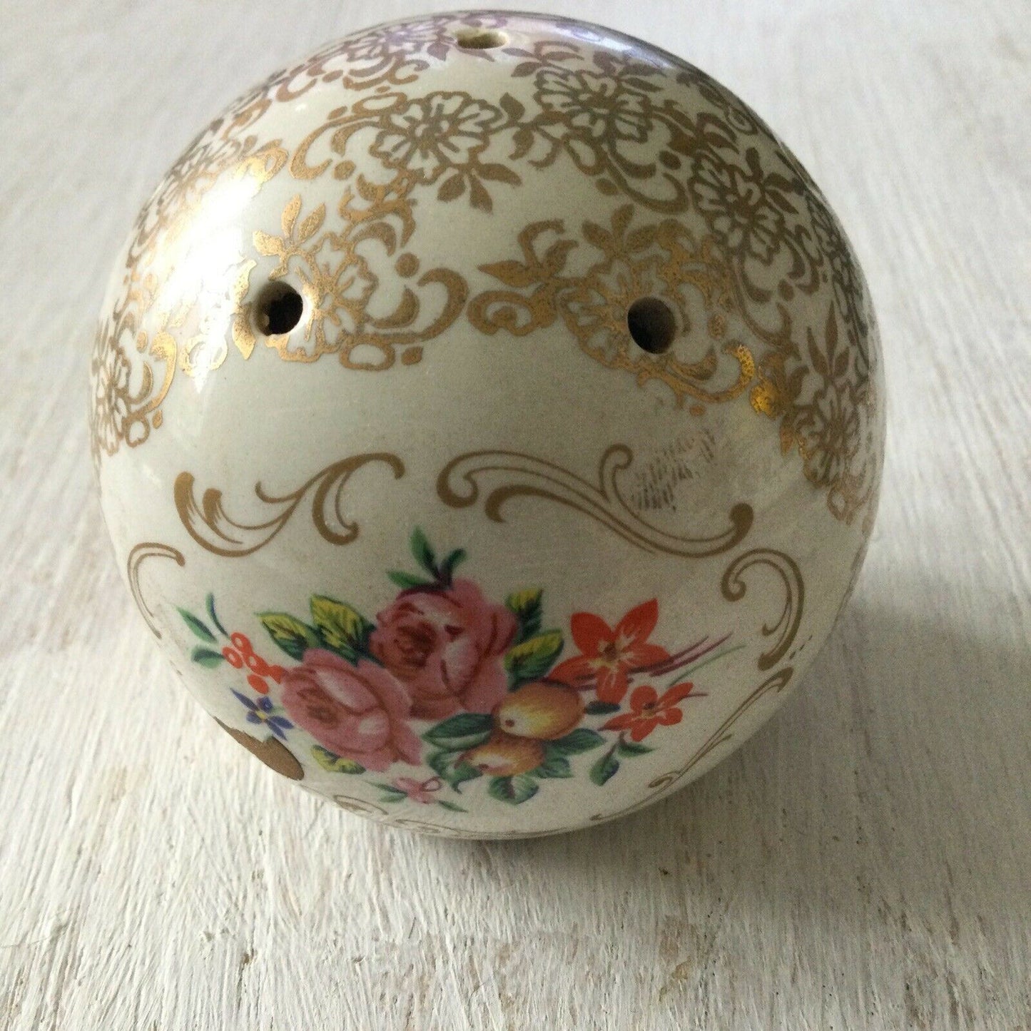 China Pomander Made In England Floral With Gold Swirls. Pretty.