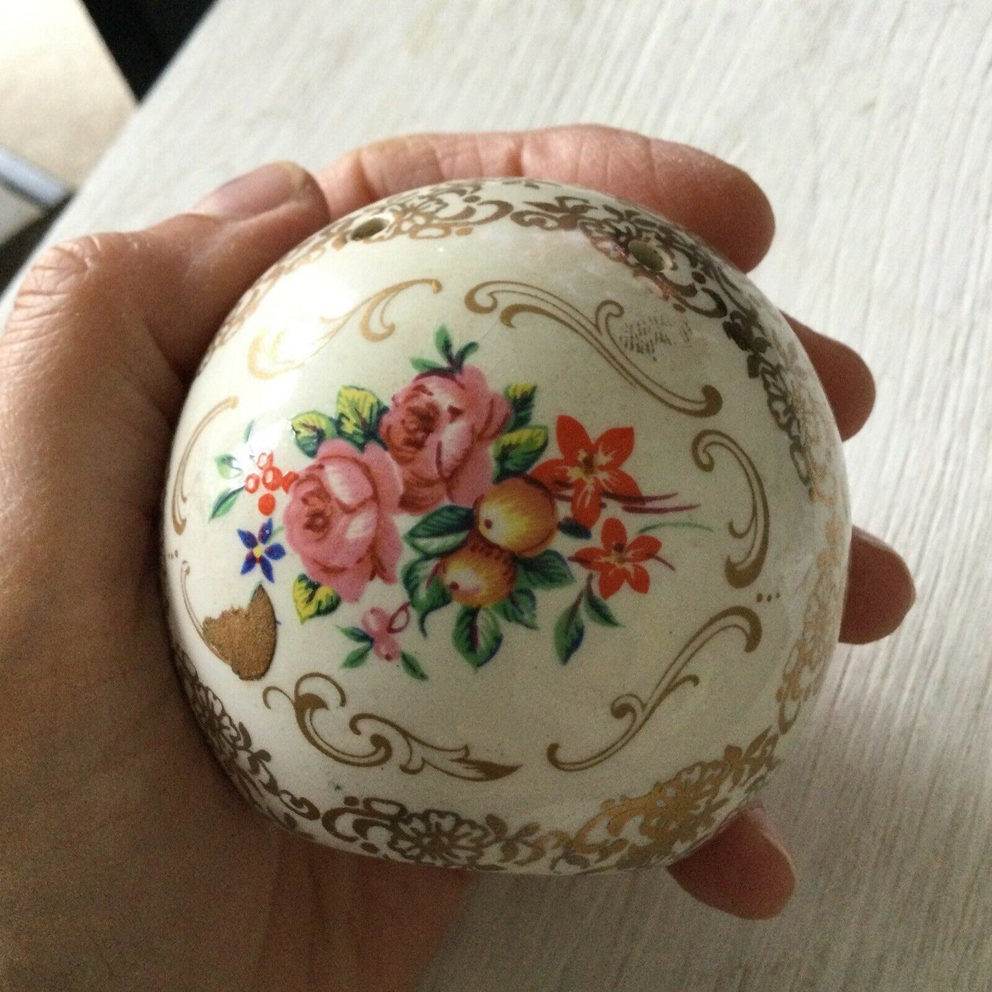 China Pomander Made In England Floral With Gold Swirls. Pretty.