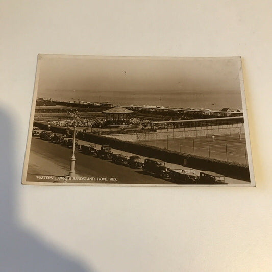 Vintage Postcard Black White Hove Western Lawns Bandstand Sea View Tennis RP