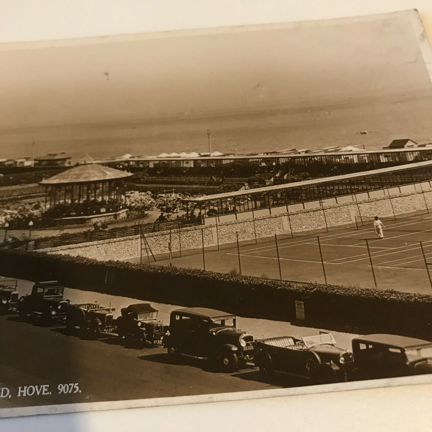 Vintage Postcard Black White Hove Western Lawns Bandstand Sea View Tennis RP