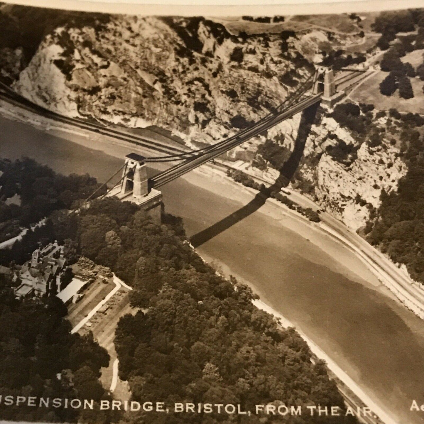 Vintage Postcard Clifton Suspension Bridge Bristol Aerial Photo RP Black White