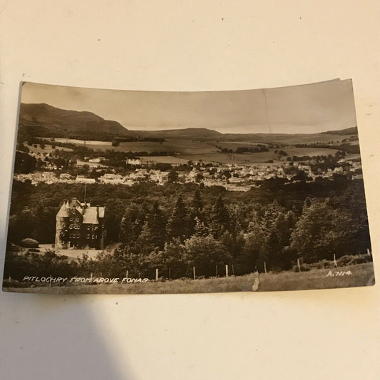 Vintage Postcard Pitlochry From Above Fonab Scotland Perthshire Hills View Town