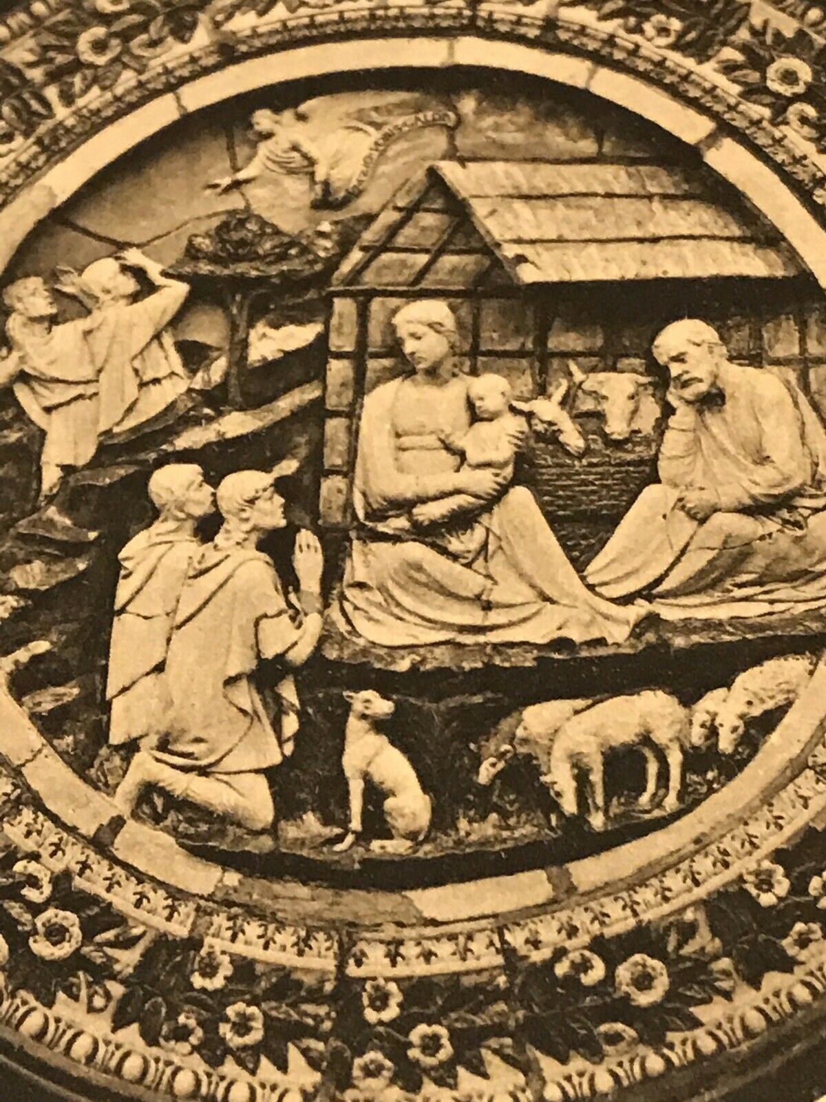 Vintage Art Postcard V&A The Nativity Luca Della Robbia 1400s Terracotta Enamel