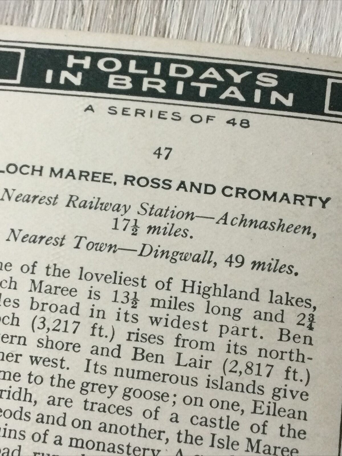 Loch Maree Ross & Cromarty Vintage Cigarette Card Holidays In Britain #47 Map