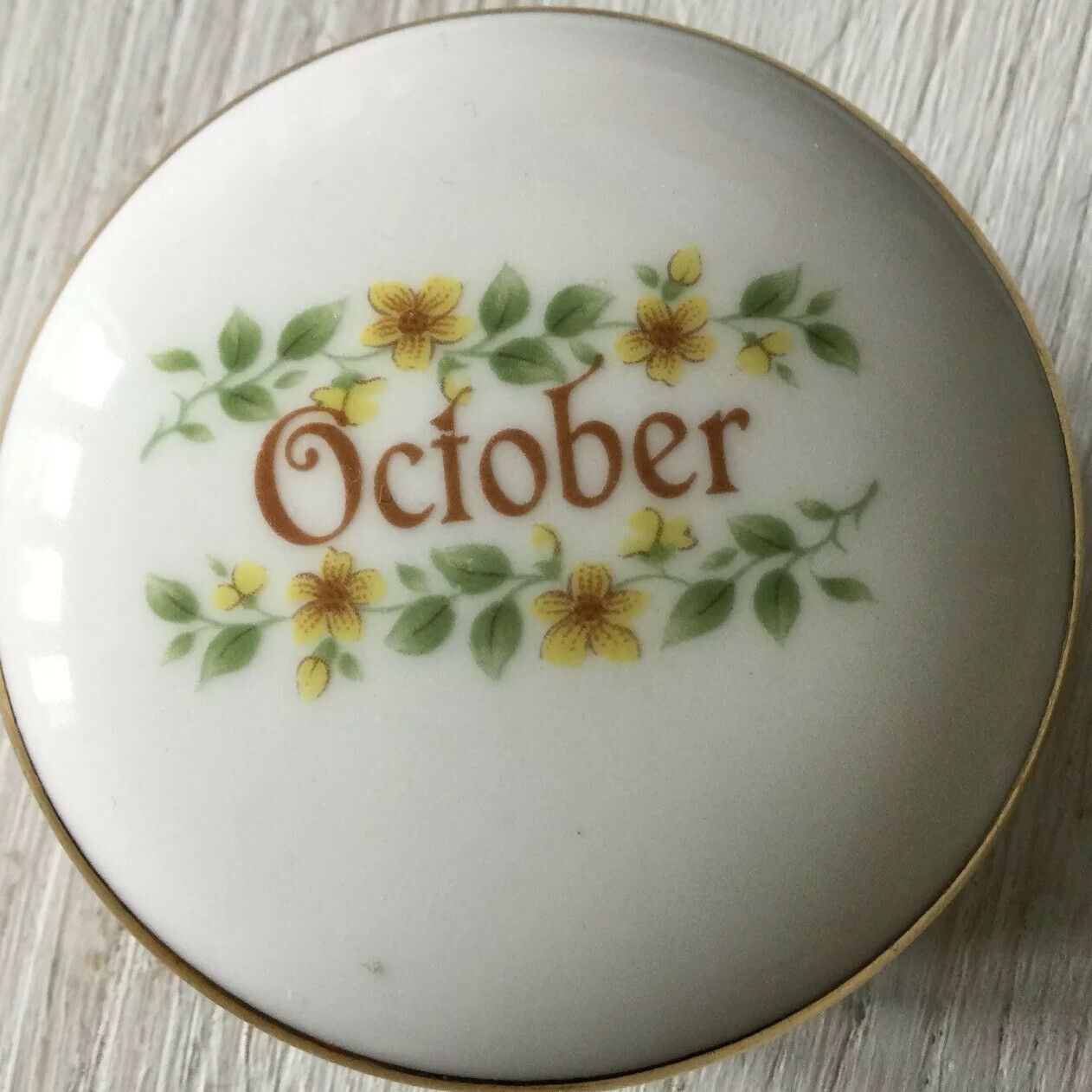 Royal Grafton Bone Chine Trinket Bowl Dish. Marked October  Floral Round Yellow. October birthday gift