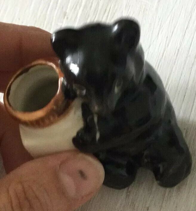 Small Black Bear With Honeypot Ornament Figurine Cute Retro Vintage Style 6cm