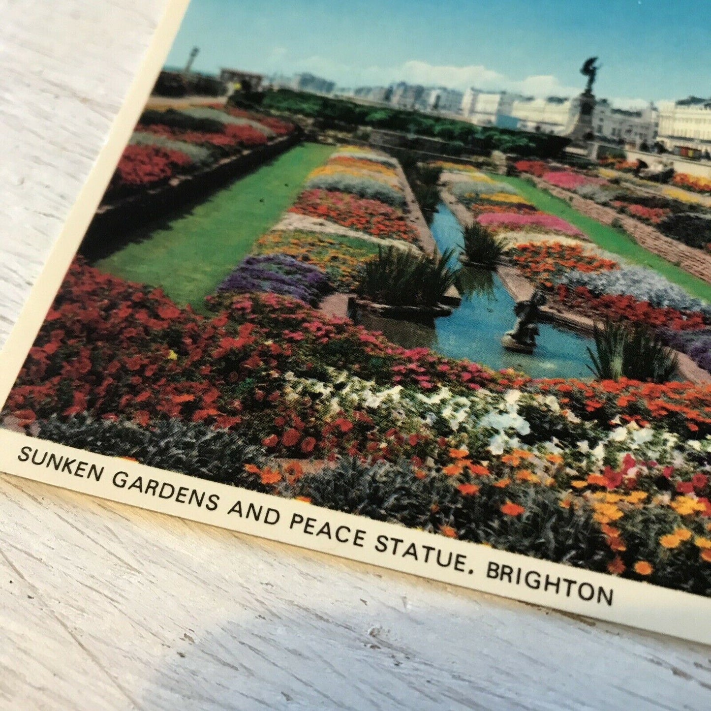 Old Postcard Bright Colours Sunken Gardens & Peace Statue Brighton Flowers