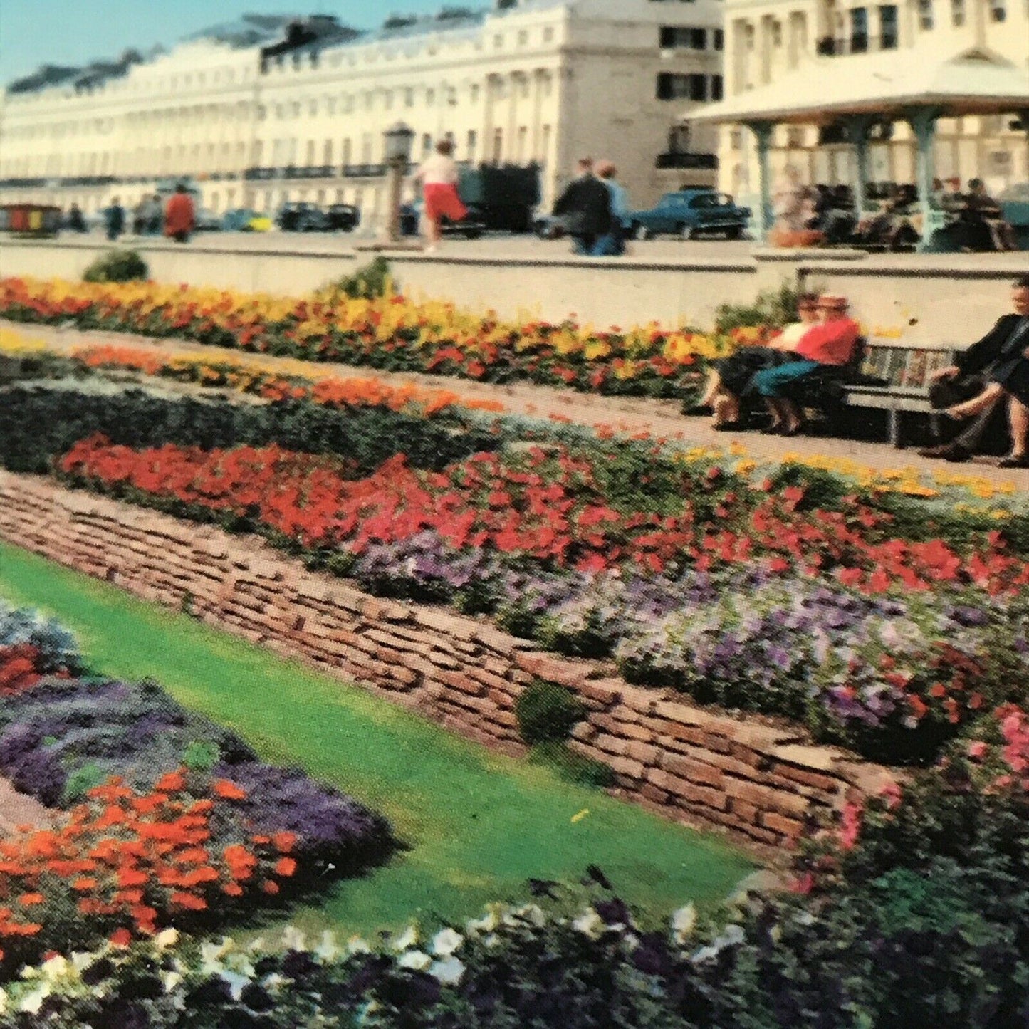 Old Postcard Bright Colours Sunken Gardens & Peace Statue Brighton Flowers