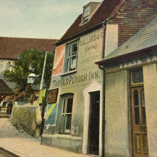 Vintage Postcard - England - Church Street Seaford - The Old Plough Inn - St. Leonard's Church