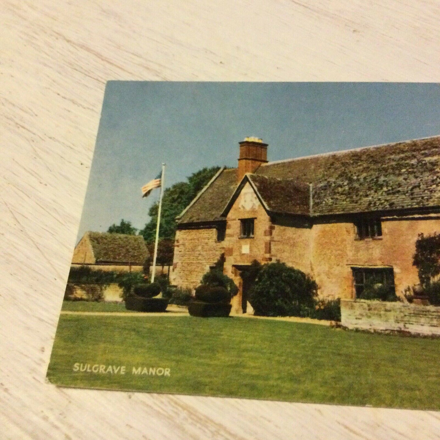 Old Postcard Sulgrave Manor American Flag