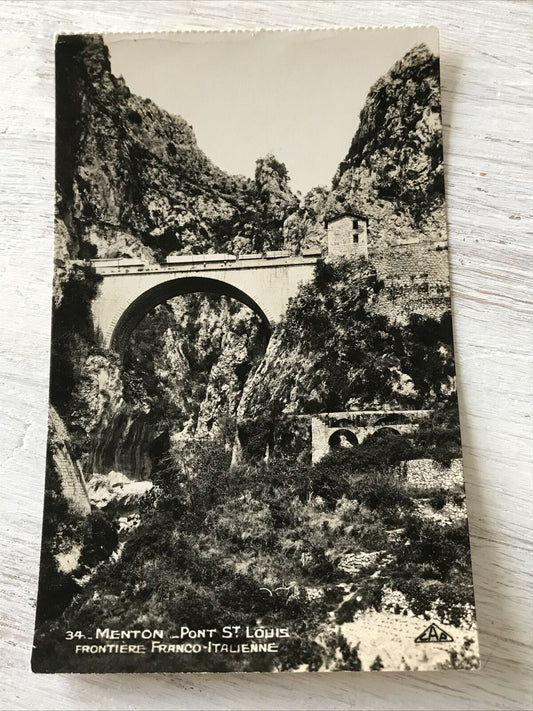 Vintage Postcard Perforated Edge Menton Pont St Louis French Italian Border