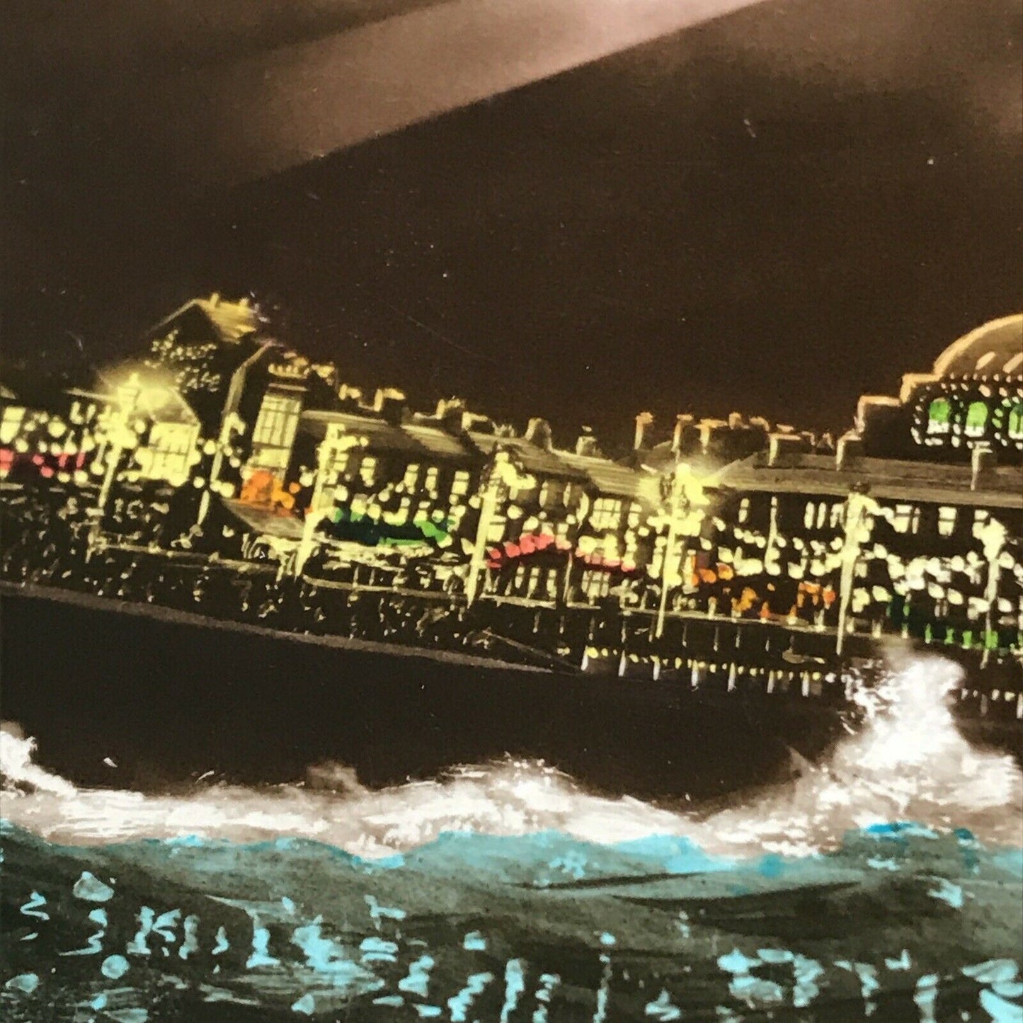 Vintage 1930s Tinted RP Postcard. Blackpool Tower Illuminations Pier Waves Retro