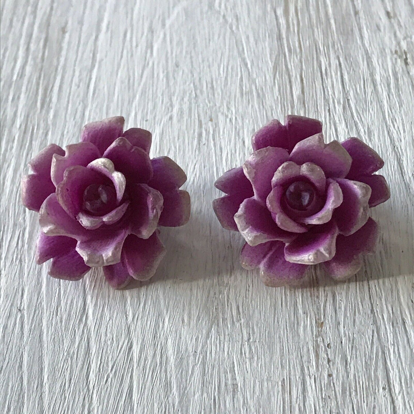 Retro Kitsch Plastic Large Flower Clip On Earrings Purple