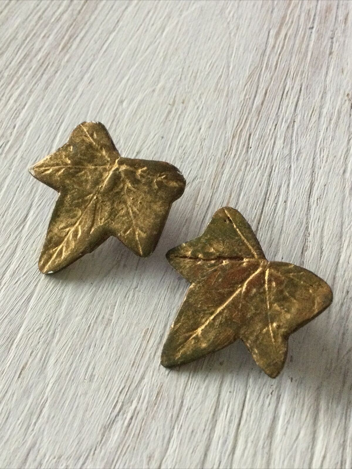 Vintage Large Stud Earrings Maple Ivy Leaf Burnished Gold Colour Clip On