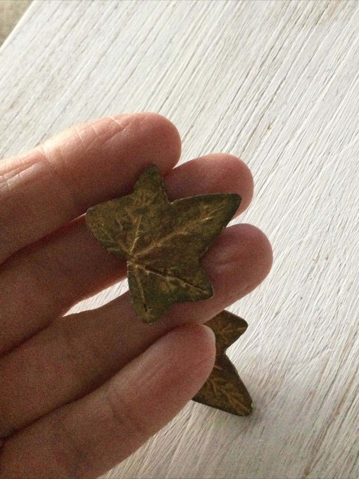 Vintage Large Stud Earrings Maple Ivy Leaf Burnished Gold Colour Clip On