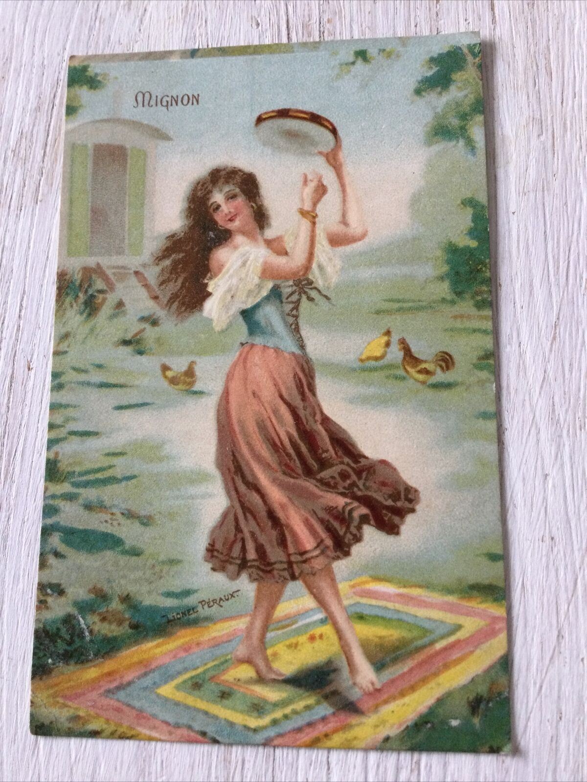 Vintage Antique Postcard 1910 Coloured Card Mignon Dancing Woman Lionel Peraux