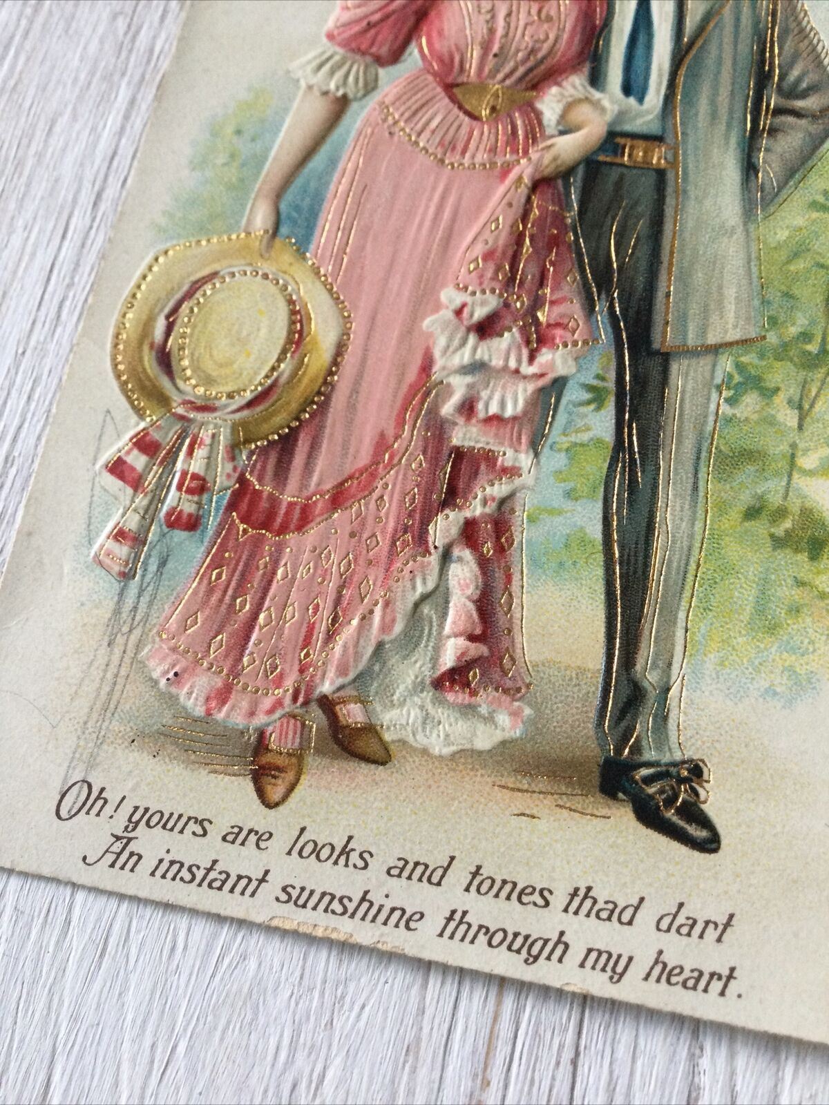 Vintage Postcard Art Couple In Edwardian Clothing. Little Poem. Woman In Pink