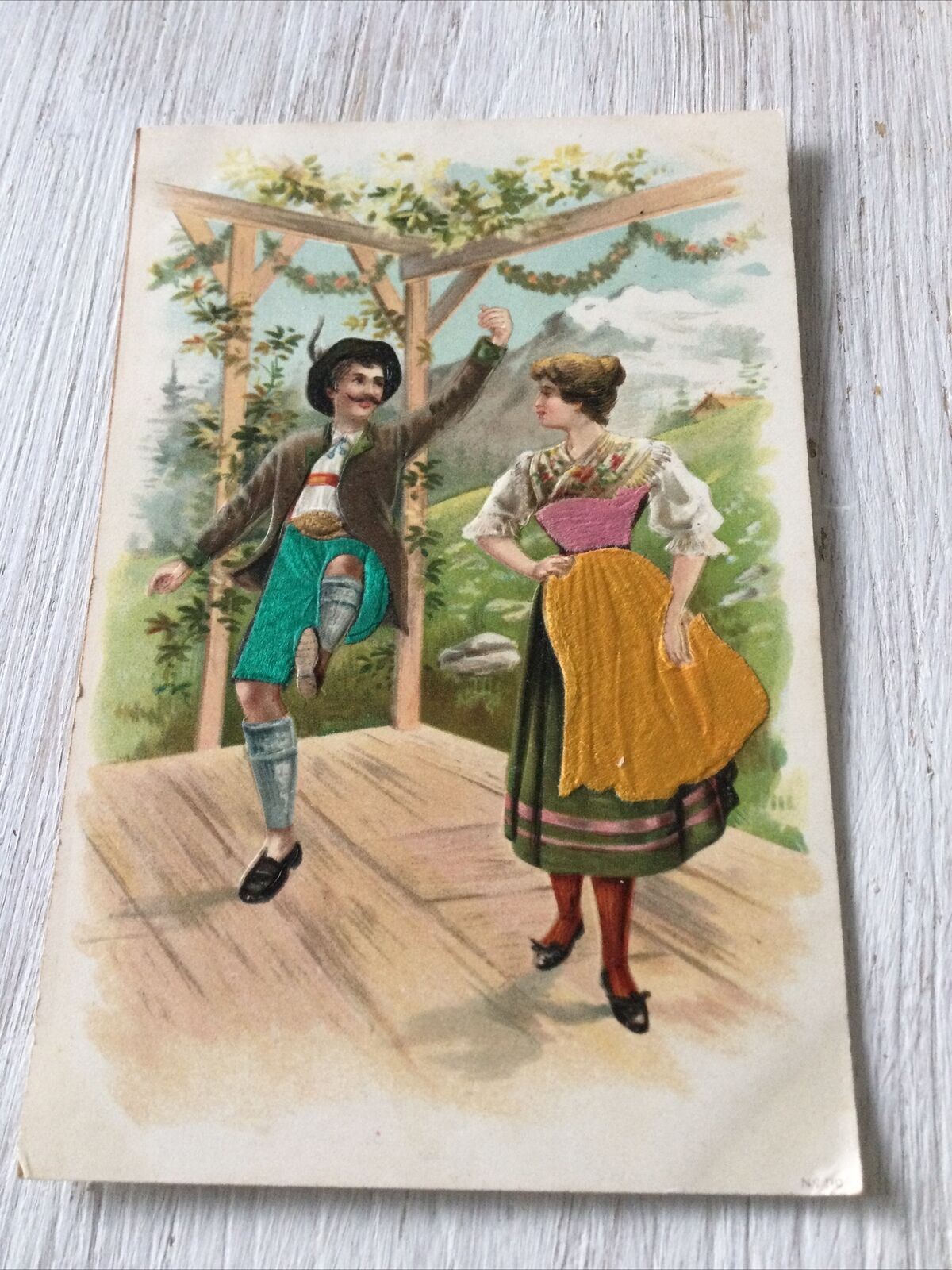 Vintage Postcard Embossed Coloured. Dancers In Bavarian? Austrian? Costume