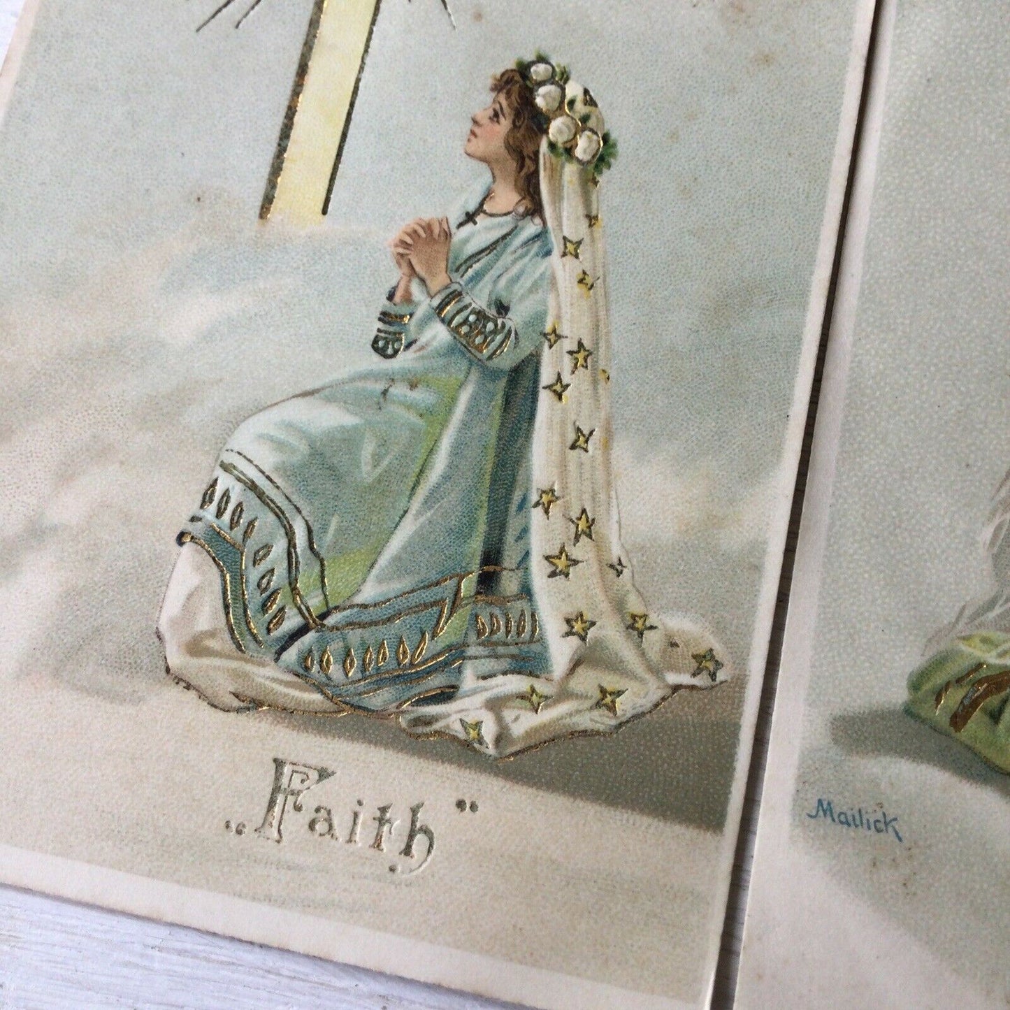 Faith Hope Charity Antique Vintage Postcards Pastel Colours Pretty 1905 Edwardia