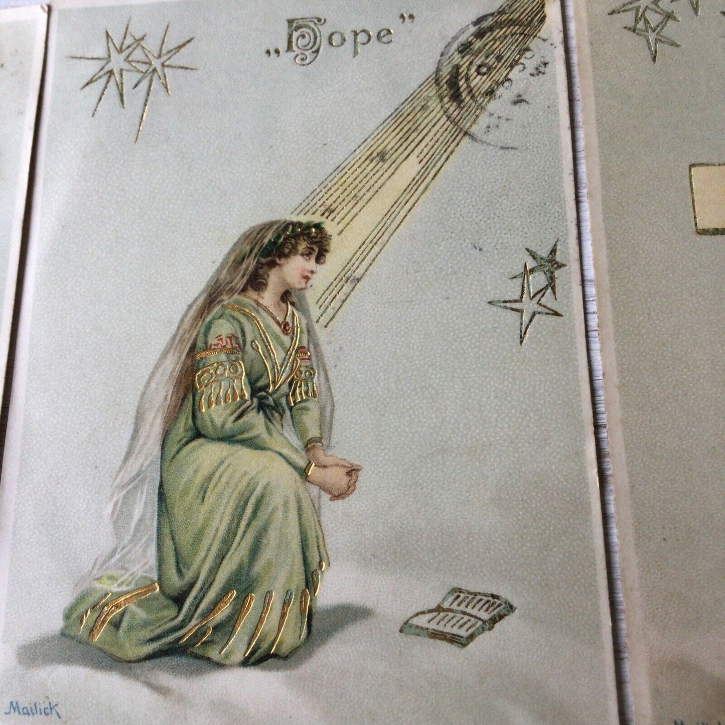 Faith Hope Charity Antique Vintage Postcards Pastel Colours Pretty 1905 Edwardia