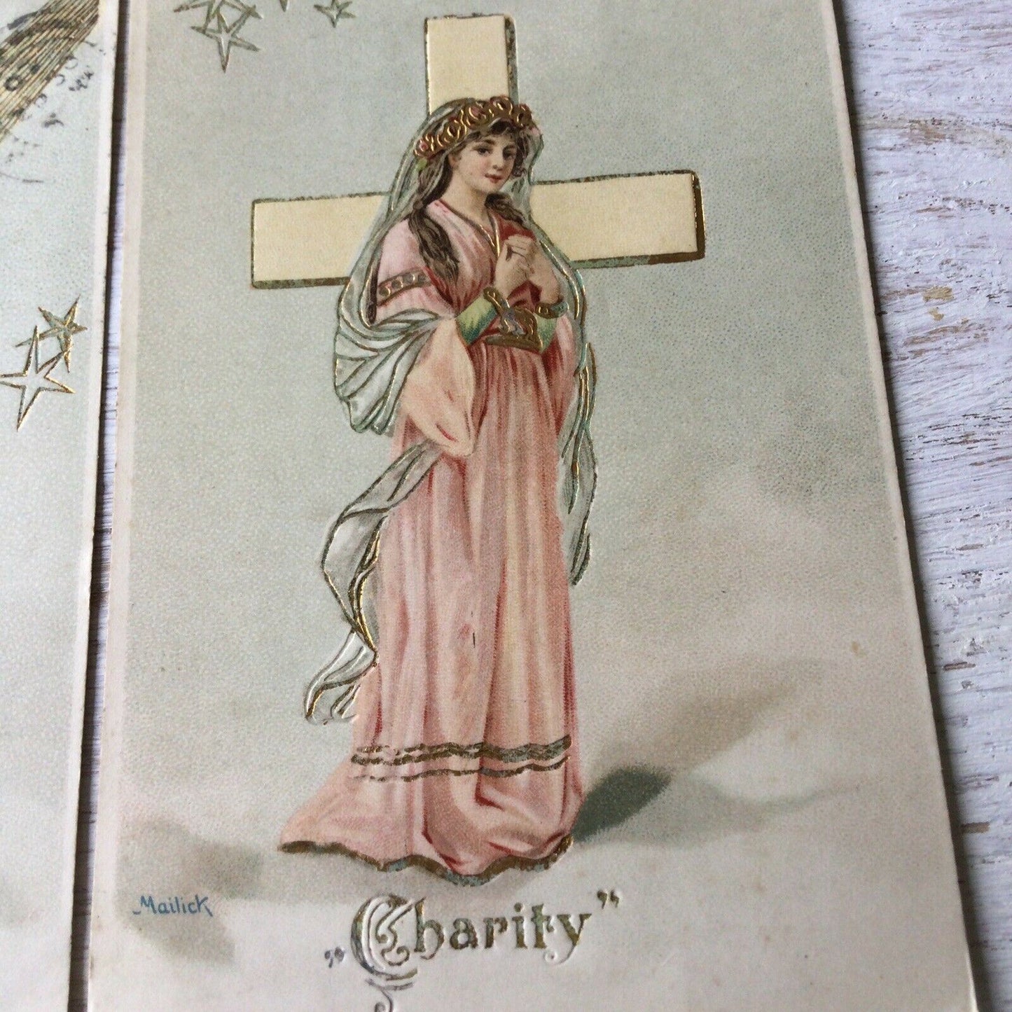 Faith Hope Charity Antique Vintage Postcards Pastel Colours Pretty 1905 Edwardia