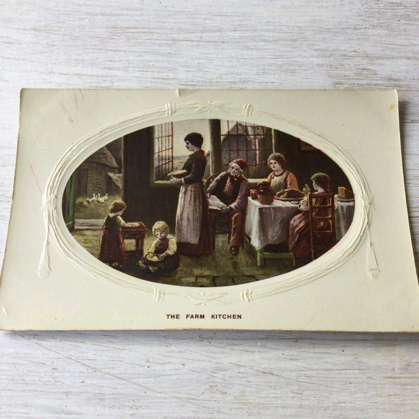 Antique Edwardian Postcard The Farm Kitchen Coloured Picture Embossed Philco