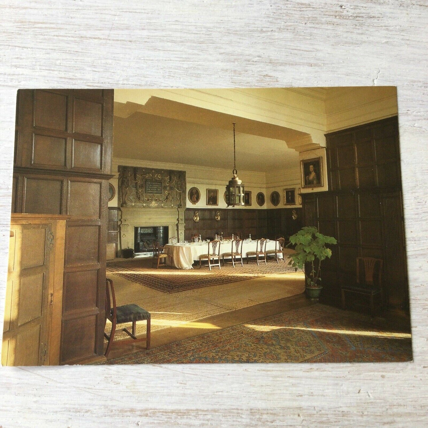 Postcard National Trust Hardwick Hall Derbyshire Dining Room Wood Panelled Walls