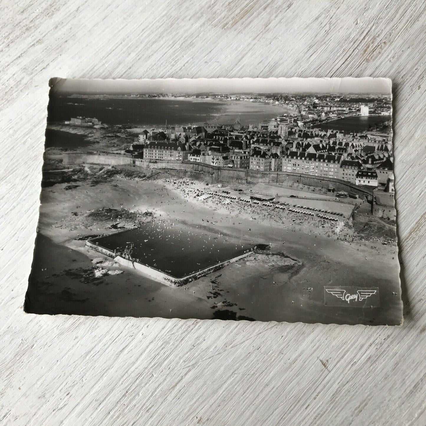 Vintage French Postcard St Malo Plage Bonsecours & The City Beach Sea Pool Coast