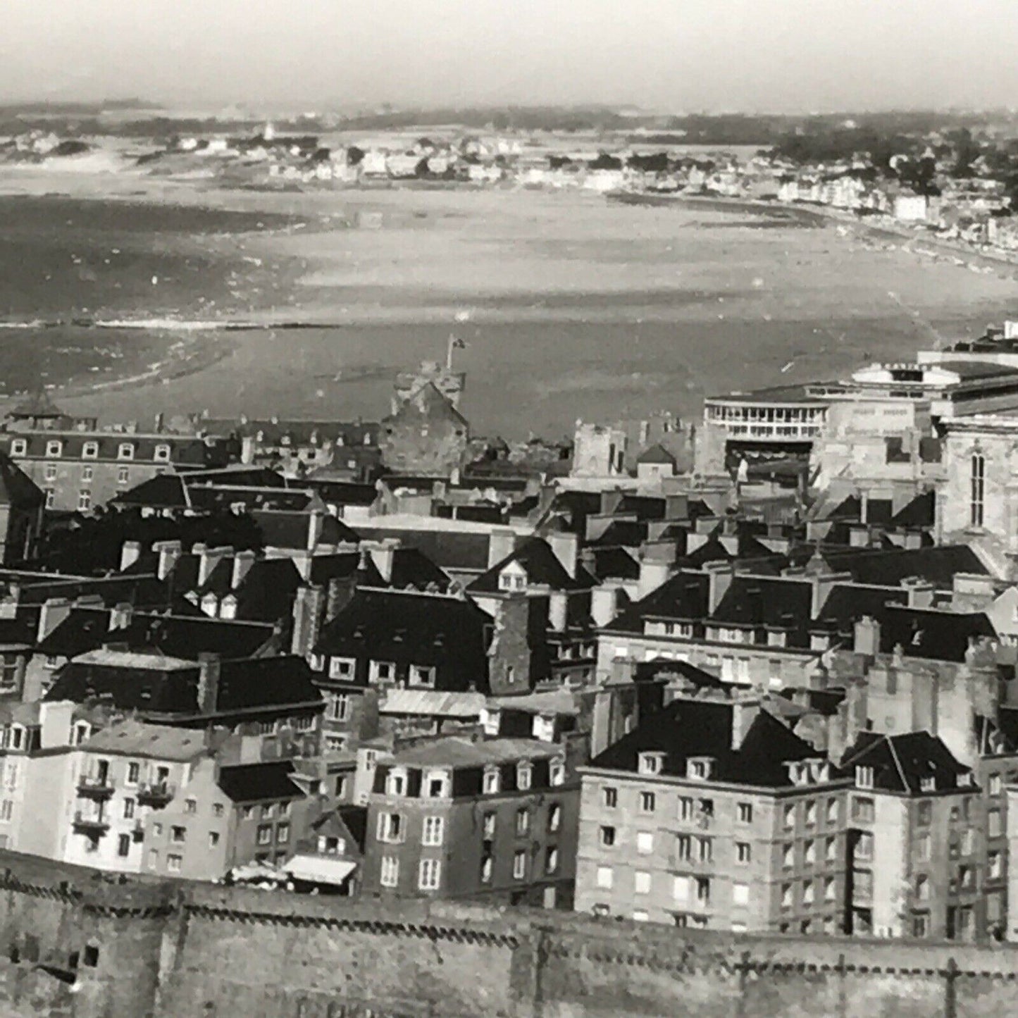 Vintage French Postcard St Malo Plage Bonsecours & The City Beach Sea Pool Coast