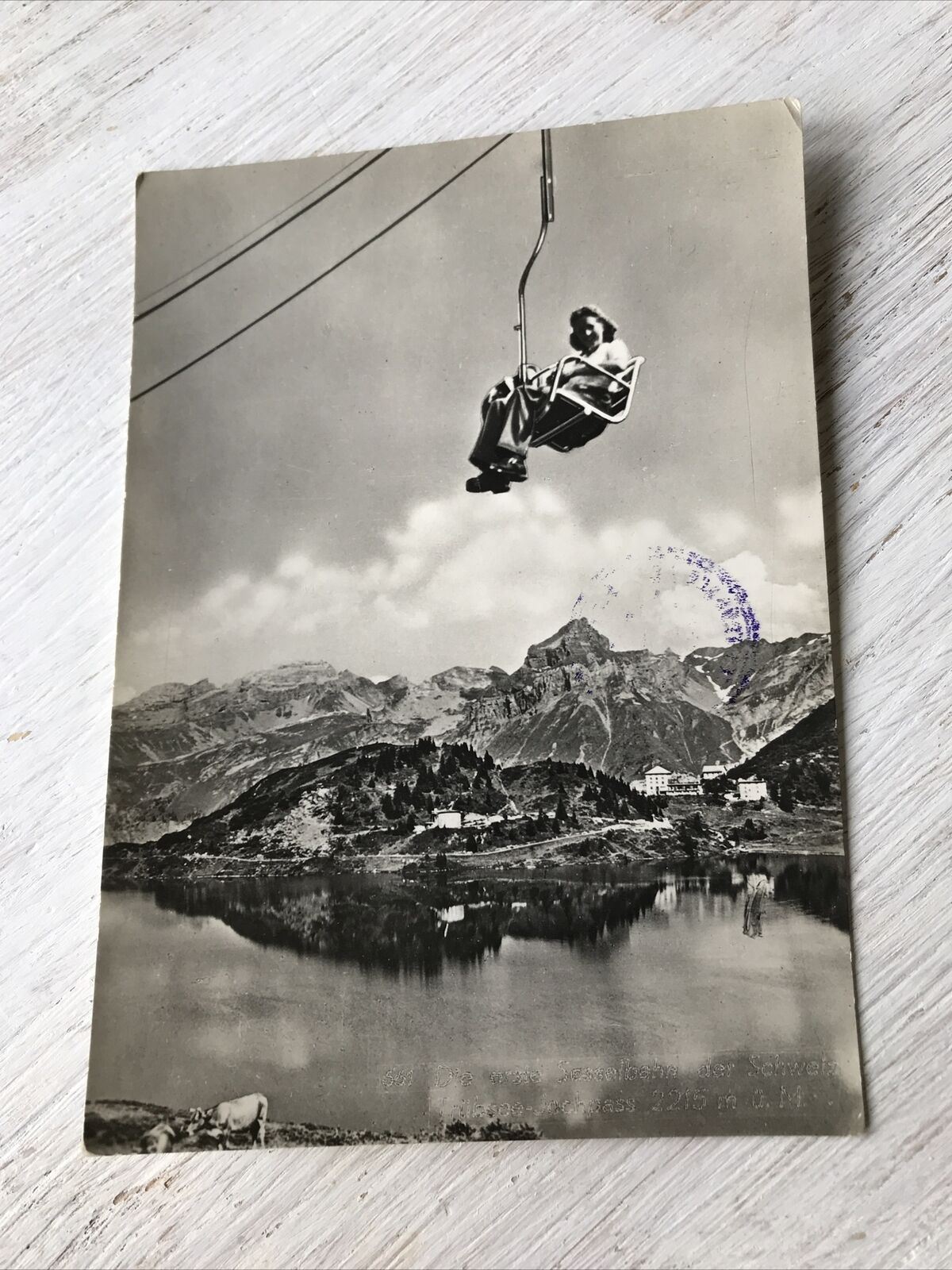 Vontage Postcard Ski Lift Skiing Mountains Lake Jochpass Switzerland?