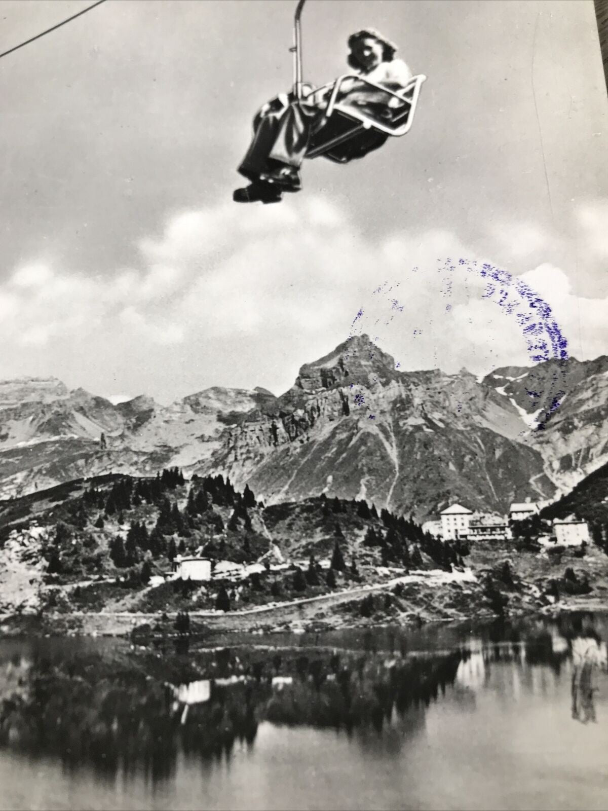 Vontage Postcard Ski Lift Skiing Mountains Lake Jochpass Switzerland?