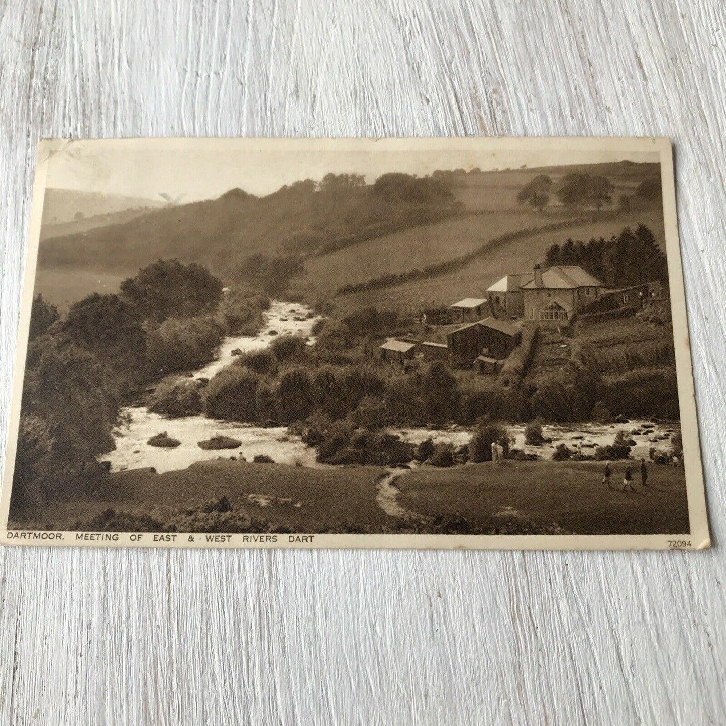 Vintage 1930s Dartmoor Postcard Meeting Of East & West Rivers Dart. Hills Trees