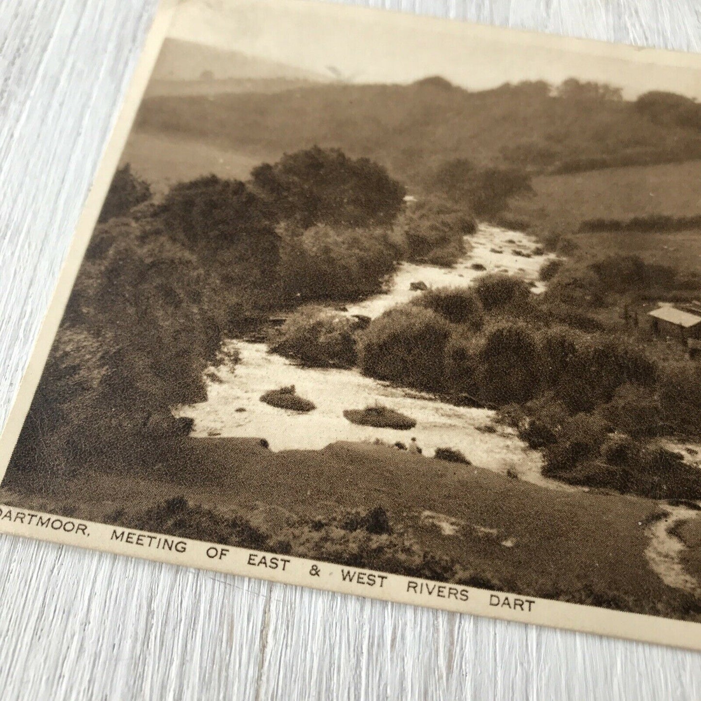 Vintage 1930s Dartmoor Postcard Meeting Of East & West Rivers Dart. Hills Trees