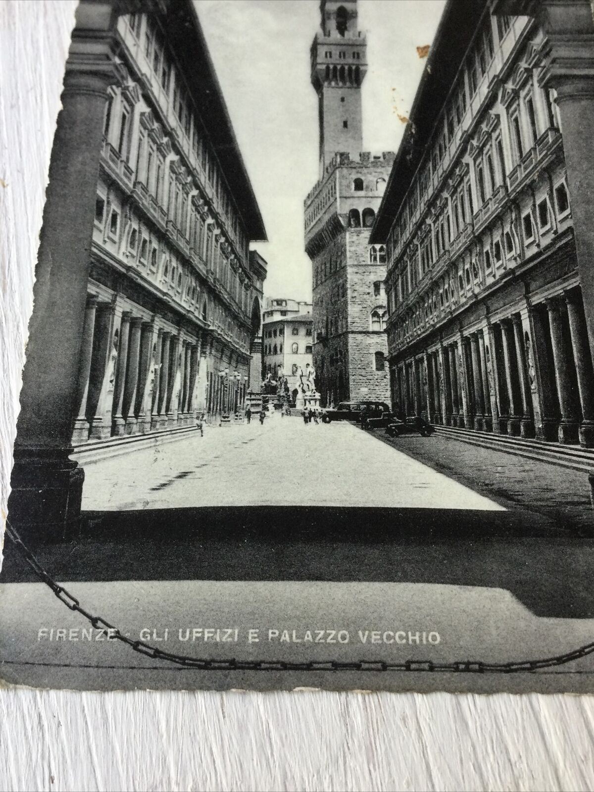 Vintage Postcard Florence Italy Uffizi & Palazzo Vecchio Black & White 1954 50s