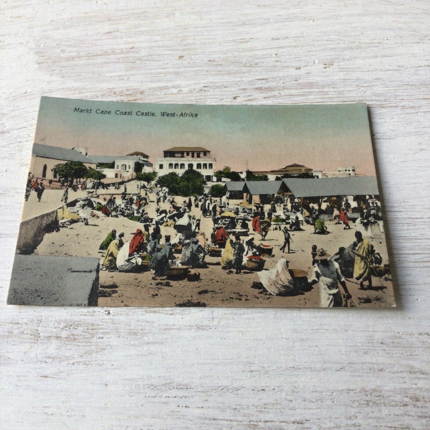 Vintage Tinted Postcard West Africa Markt Cape Coast Castle.