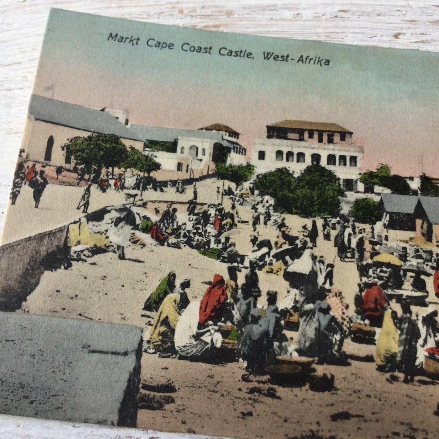 Vintage Tinted Postcard West Africa Markt Cape Coast Castle.