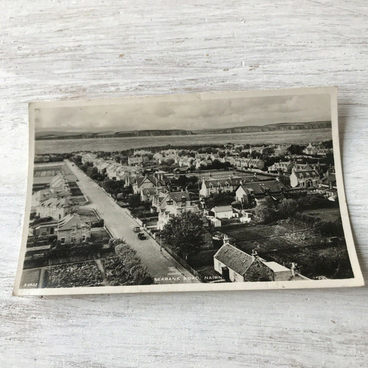 Vintage Postcard Seabank Road Nairn Black & White Sea View Town Cliffs