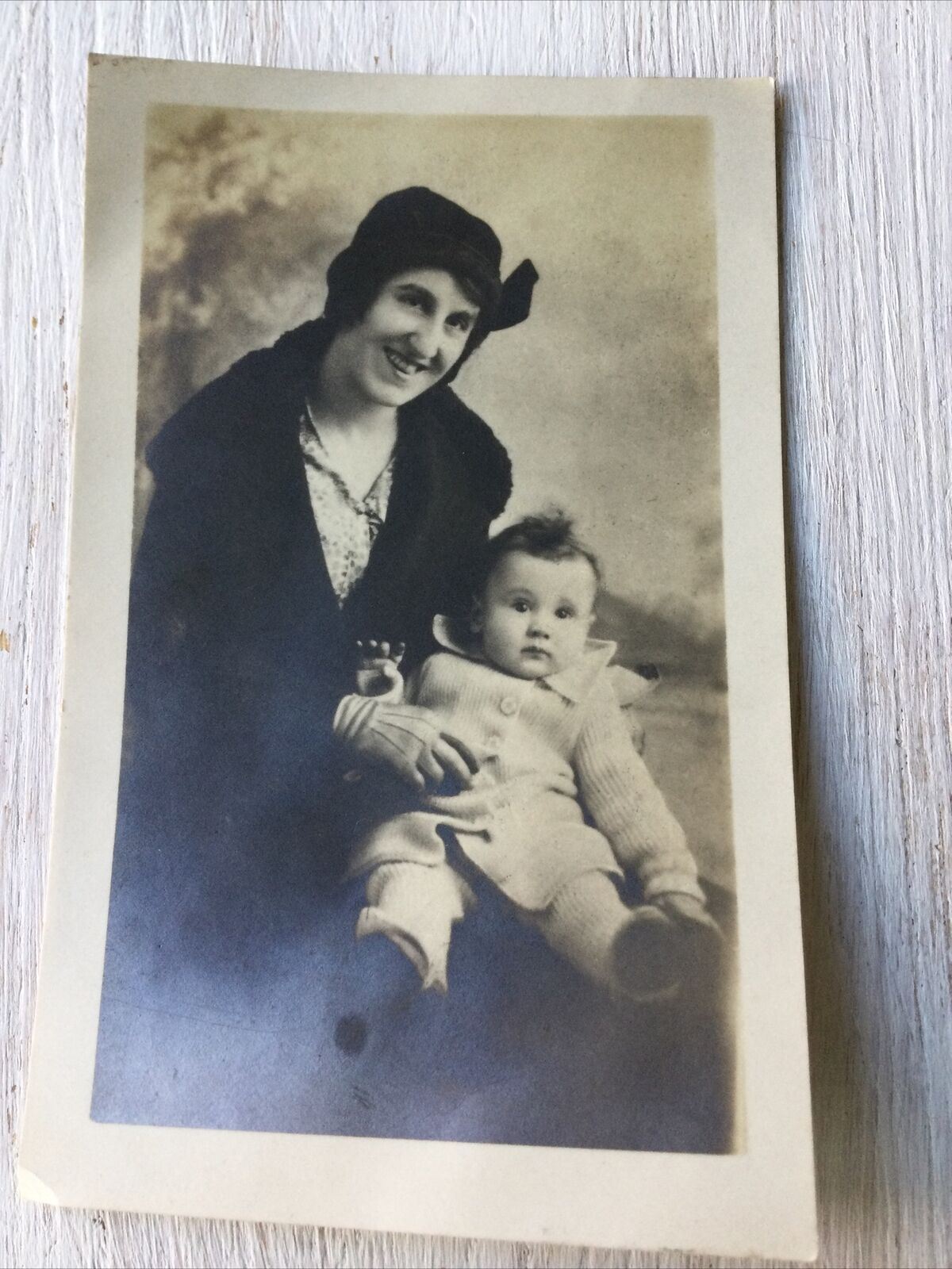 Vintage Photographic Postcard Portrait Social History Mother And Baby Son Smilin