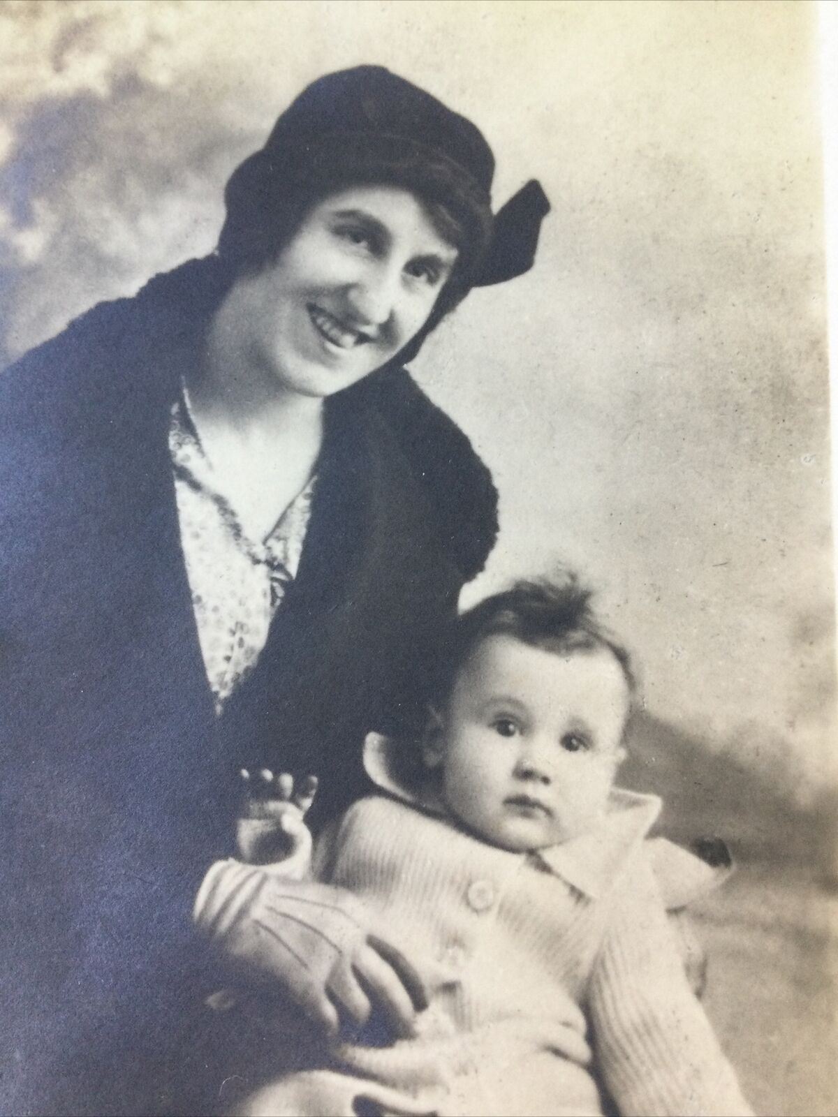 Vintage Photographic Postcard Portrait Social History Mother And Baby Son Smilin