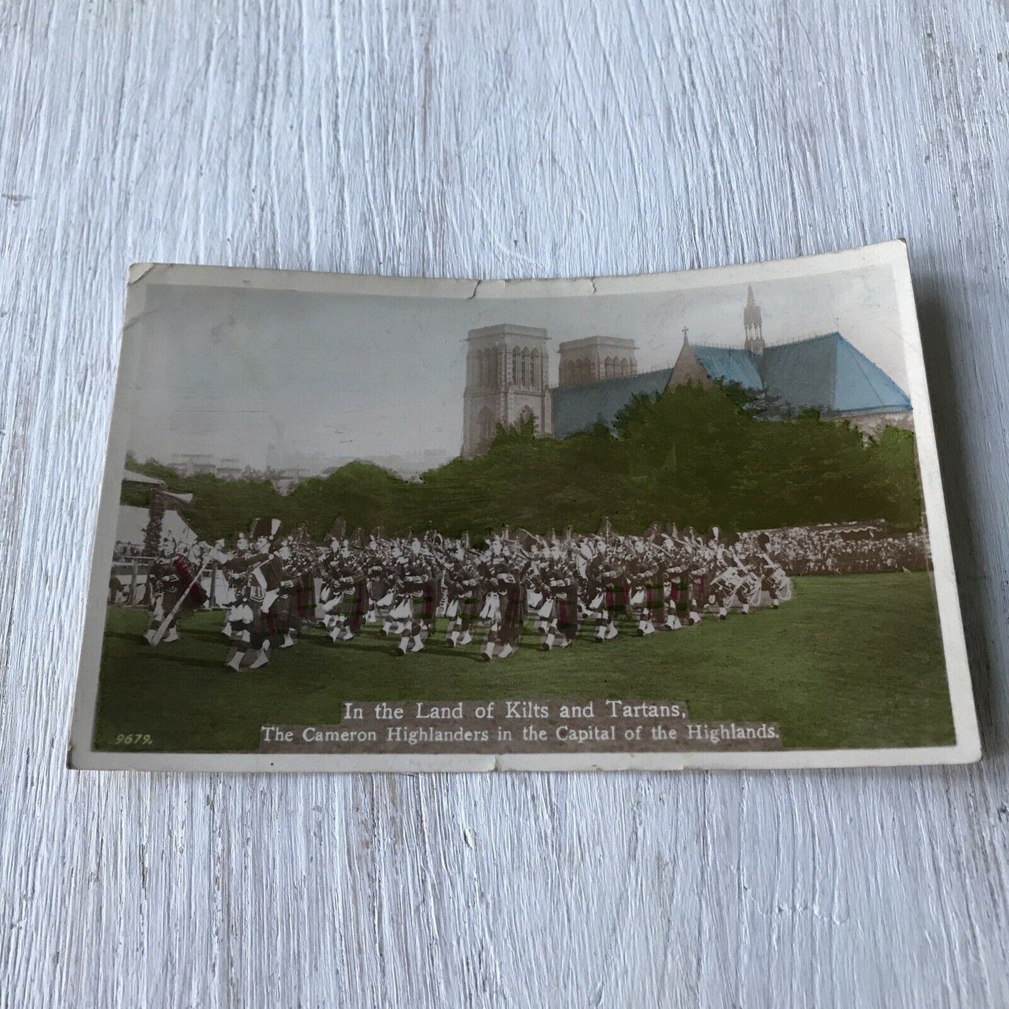 Vintage 1930s Postcard Tinted Scotland 1934 Cameron Highlanders Kilts Tartans