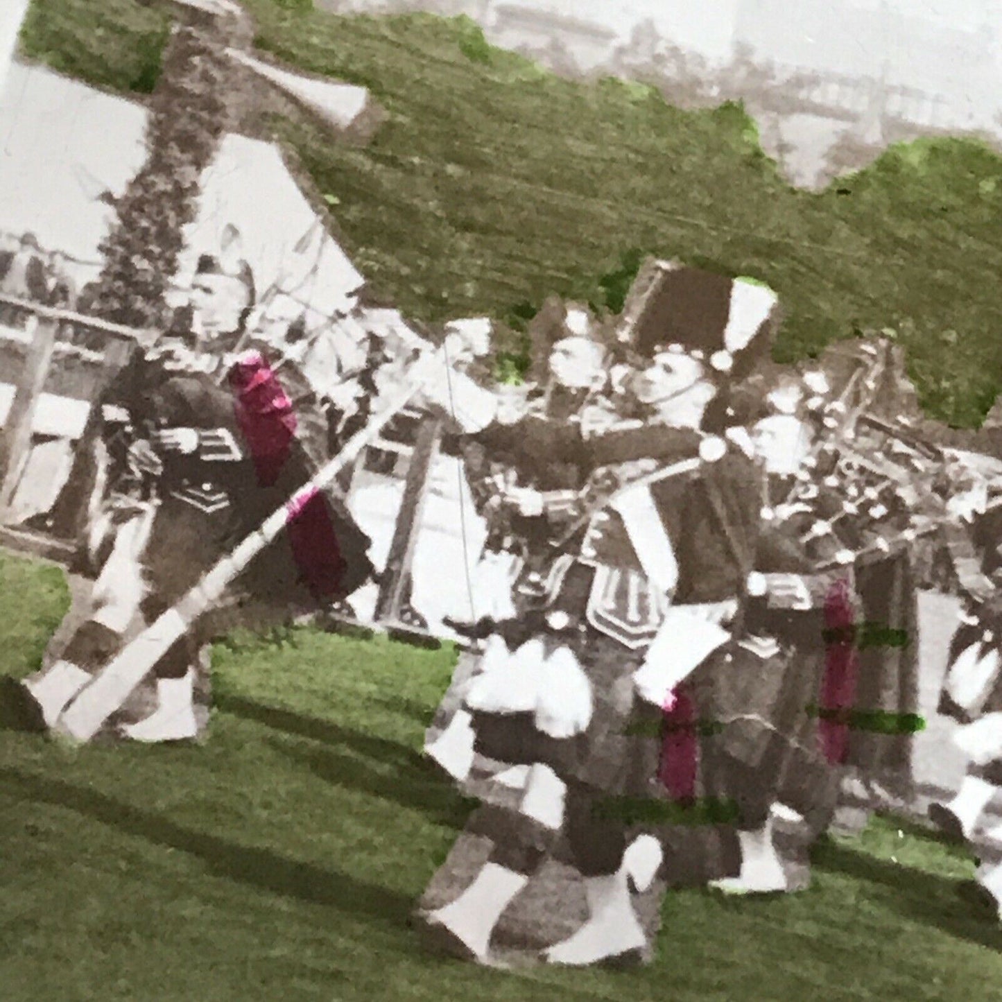 Vintage 1930s Postcard Tinted Scotland 1934 Cameron Highlanders Kilts Tartans