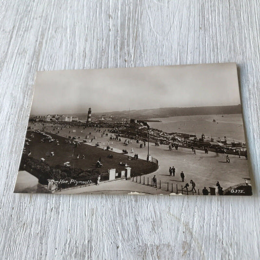 Vintage Postcard Plymouth Hoe Lighthouse Sea Black and White Photo RP