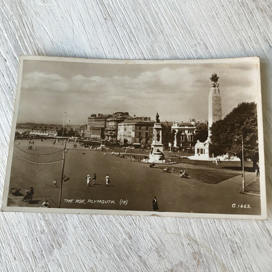 Vintage Postcard Plymouth Hoe Promenade Black And White Sepia